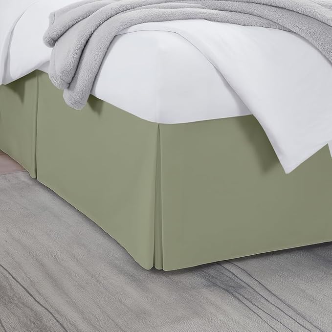 Twin Bed Skirt, Luxury 12 Inch Drop Sage Pleated Bed Skirt, Double Brushed Microfiber, Box Pleat Design, Wrinkle & Fade Resistant, Easy Fit Tailored Bedskirt for Twin Size Beds