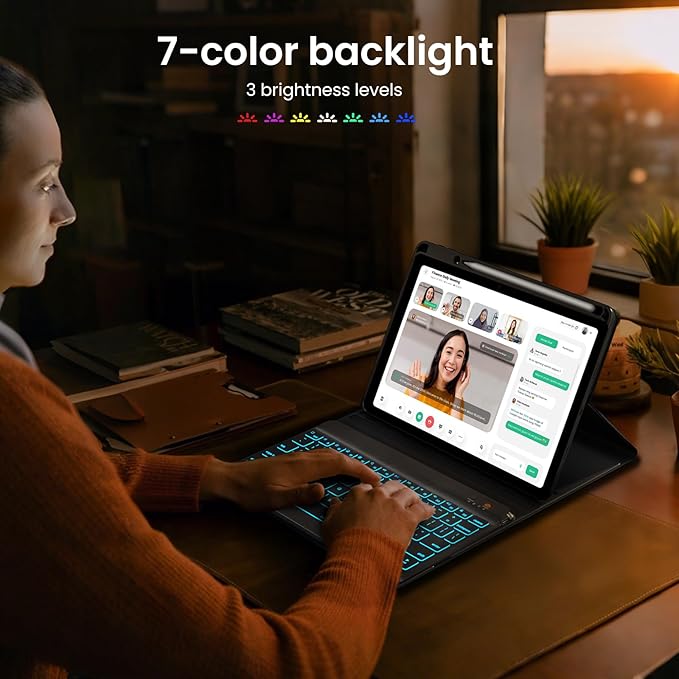 Leather Keyboard Case for iPad Air 5th 4th Generation 10.9 inch Pro 11 1st/2nd/3rd/4th, 7 Color Backlight BT Keyboard Folio with Pencil Holder 2022 2021 2020 2018 (Brown)