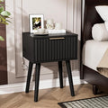 VINGLI Night Stand, Fluted Nightstand Wood, Mid Century Modern Nightstand for Bedroom, Bedside Table, Wood Side Table, Small Night Stand Black, 15.75" W*11.81" D*21.85" H