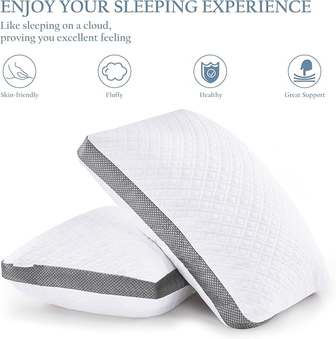 Tencel Standard Pillows Set of 2, Shredded Memory Foam Pillows, Adjustable Bed Pillow for Sleeping, 18"x26"Cooling Tencel Circular Knit Pillows for Side, Back, Stomach Sleepers