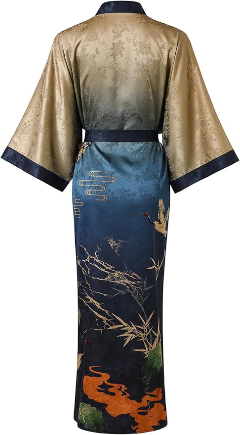Ledamon Women's Kimono Long Robe - Classic Floral Bathrobe Nightgown
