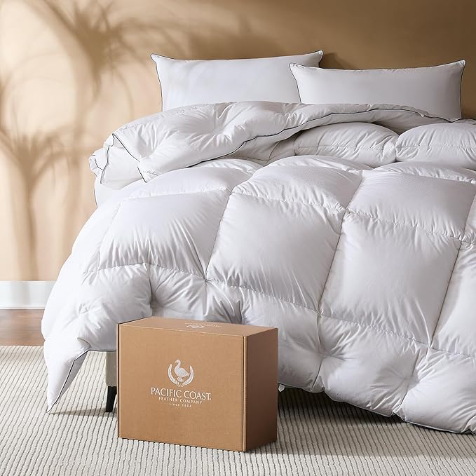 PACIFIC COAST Comforter King Size, Filled in White Goose Down Bedding Comforter King Size，All Season White Luxury Hotel Fluffy Duvet Insert, 106"x90"