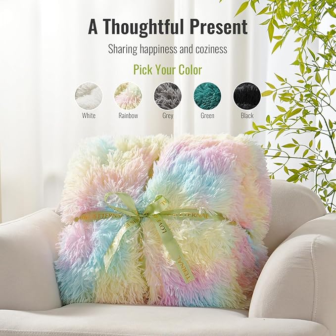 Uttermara Sherpa Fleece Weighted Blanket 12 lbs for Adults, Luxury Shaggy Faux Fur & Cozy Fluffy Sherpa Reverse Snugly Heavy Blanket, Twin Size Throw Blanket for Sofa Bed, 48 x 72 inches, Rainbow