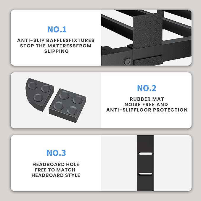 12 Inch Full Size Bed Frame, 3500Lbs Heavy Duty Metal Platform with Round Corner Legs Mattress Slide Stopper, Steel Slat Support No Box Spring Needed, Noise Free, Non-Slip, Easy Assembly