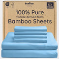 Bambaw 100% Viscose Derived from Bamboo Sheets King Size – 6pcs King Cooling Sheet Set, Luxury Sheets King Size Deep Pocket, Fits Up to 16'' Mattresses, Super Soft (Dream Blue)