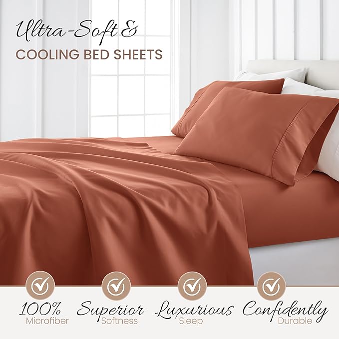 Linen Market Bed Sheets for Full Size Bed (Clay) - Sleep Better Than Ever with These Soft and Cooling Full Sheets - Deep Pocket Fits 16" Thick Beds - 4 Piece Full Sheet Set