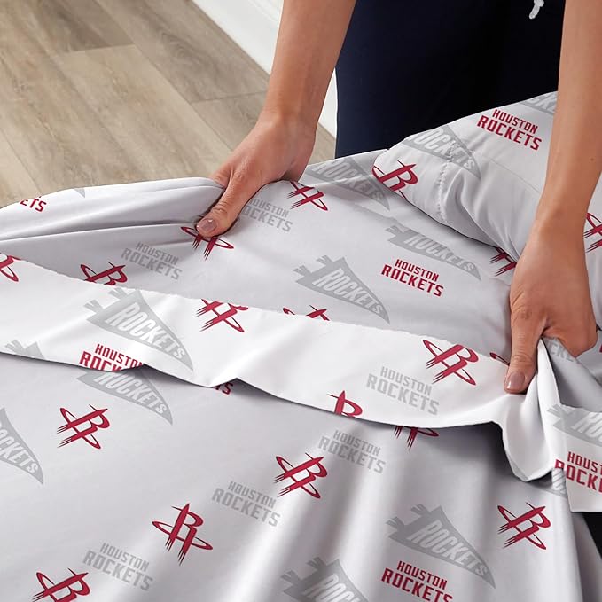 Northwest Officially Licensed Houston Rockets NBA Full Size Sheet Set – Soft Team Logo Bedding for Dorms, Bedrooms, Fan Caves & Game Day Style