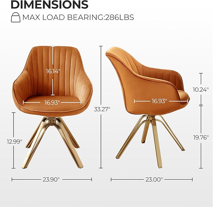 Zouron Mid Century Modern Swivel Accent Chair with Gold Metal Legs, Upholstered Swivel Chair No Wheels, Side Accent Arm Chair Vanity Chair for Small Space Home Office Living Room Bedroom, Orange
