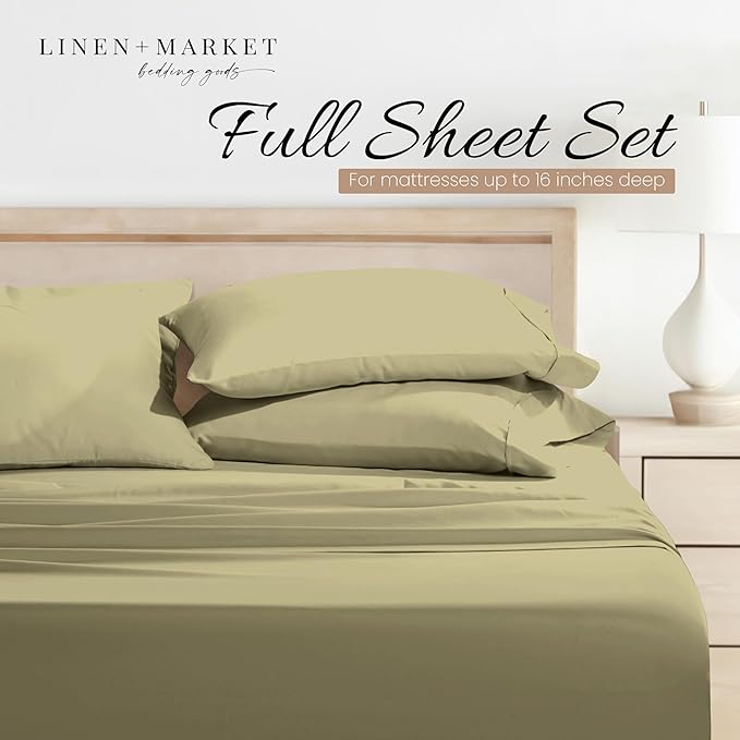 Linen Market Bed Sheets for Full Size Bed (Sage) - Sleep Better Than Ever with These Soft and Cooling Full Sheets - Deep Pocket Fits 16" Thick Beds - 4 Piece Full Sheet Set