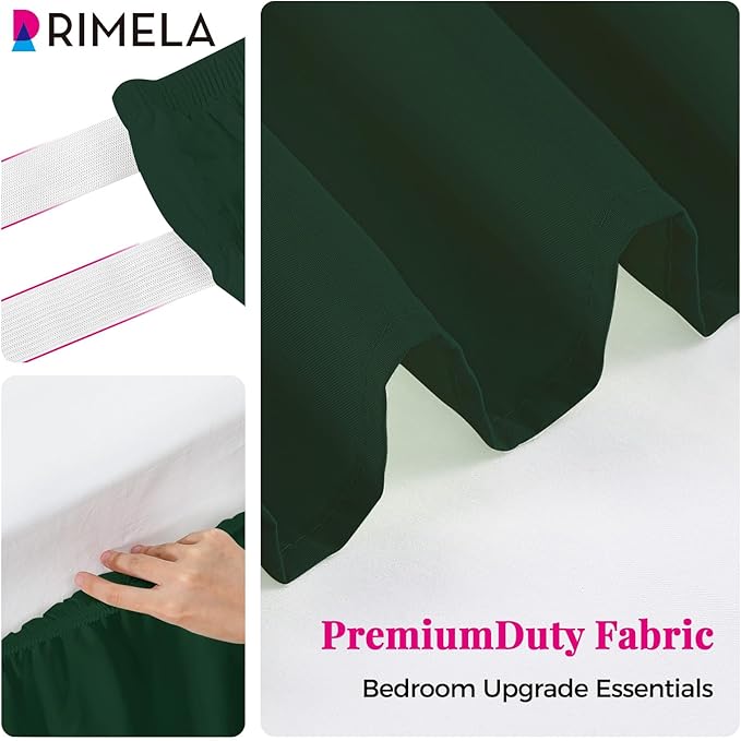 RIMELA Dark Green Bed Skirt Queen Size 15 Inch Drop, Elastic Bed Skirting for Bed Base and Frame, Bedding Dust Ruffle Easy to Install, Lightweight Wrap Around Adjustable Bedskirt