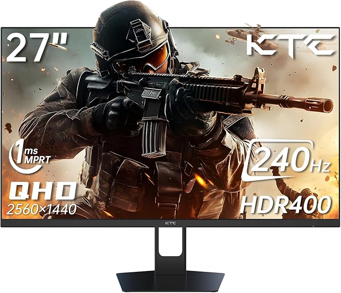 KTC 27'' 240hz Gaming Monitor 1440p(2560× 1440) 144Hz 1ms Fast HVA HDR400 130% sRGB HDMI & DisplayPort AdaptiveSync VESA Tilt Eye Care