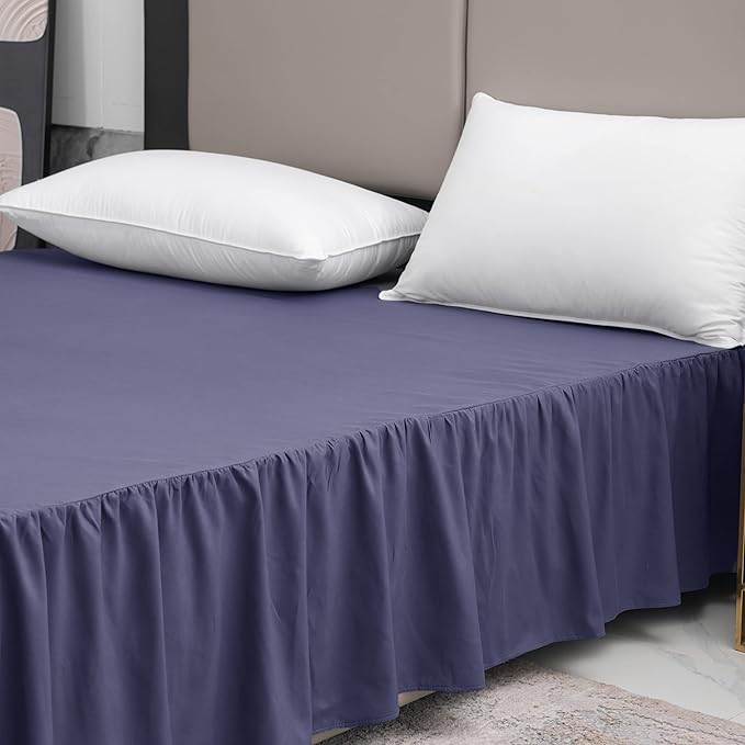 Bed Skirt Full Size Ruffled Bed Skirt with Split Corners, 14 Inch Drop Dust Ruffle Bed Skirts with Platform, Navy Blue
