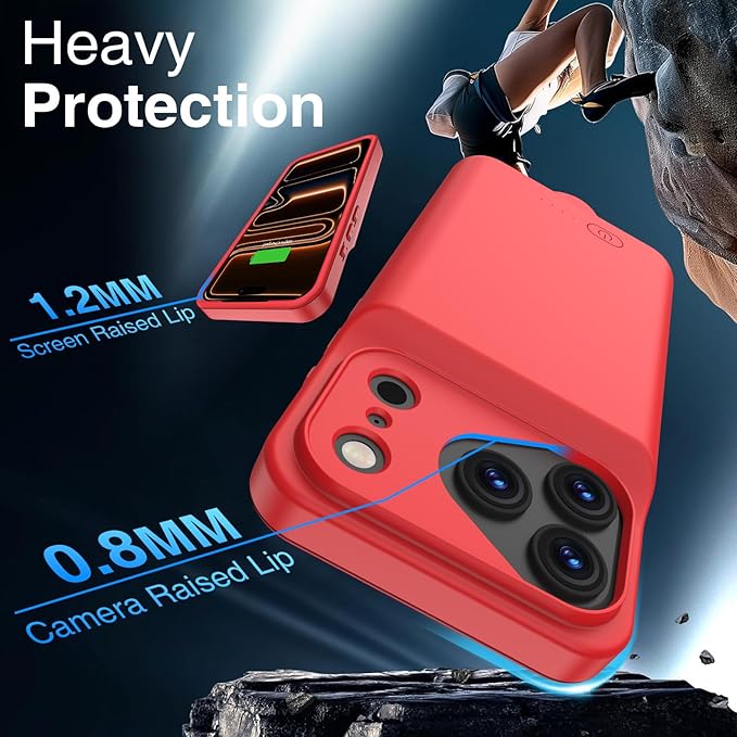 GIN FOXI Battery Case for iPhone 17 Pro, Charging Case Charger 8500mAh Ultra-Slim Lightweight Powerful Battery Pack 15W Fast Rechargeable Anti-Fall TPU Juice Box for iPhone 17 Pro (6.3") Red