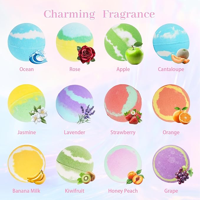 5.3 OZ Extra Large Bath Bombs Gift Set for Women, Girlfriend, Adults, Girls, Kids, 12 Pcs XXL Organic Natural Handmade Bathbombs for Skin Moisturizing, Bubble Spa Bath, Mothers Day Gift for Wife