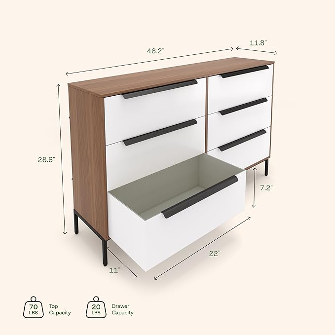 tinge Lira Premium Fabric Dresser - Solid Wooden Frame, 6 Spacious Sag-Proof Drawers with Sleek Metal Handles - Premium & Durable Storage Solution for Your Home (Dark Brown)