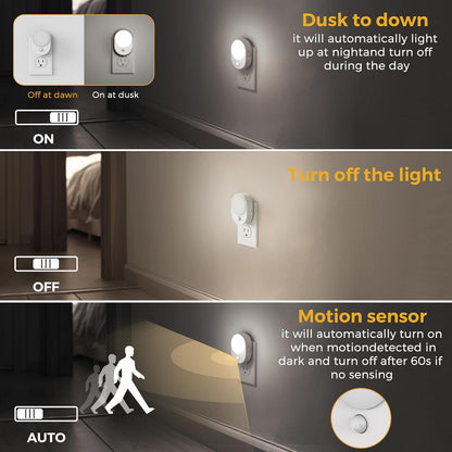 L LOHAS LED Motion Sensor Night Light,[2-PACK] Night Lights Plug into Wall,2 IN 1 Built-in Motion Sensor and Dusk to Dawn Sensor,5000K Daylight White,Nightlight for Bathroom Hallway