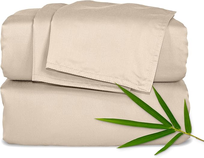 Pure Bamboo Twin Sheets, Genuine 100% Organic Viscose Derived from Bamboo Bed Sheet Set, Luxuriously Soft & Cooling, Double Stitching, 2 Year Quality Promise (Twin, Almond)