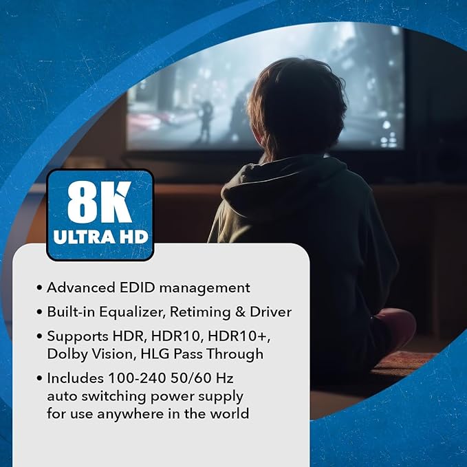 OREI 8K HDMI Splitter 1 in 4 Out, 1 x 4 Duplicate/Mirro Screen with Audio Extractor UltraHD Supports Upto 4K @ 120Hz IR EDID HDCP 2.3 for PS5, Xbox, NVIDIA (BK-104A)