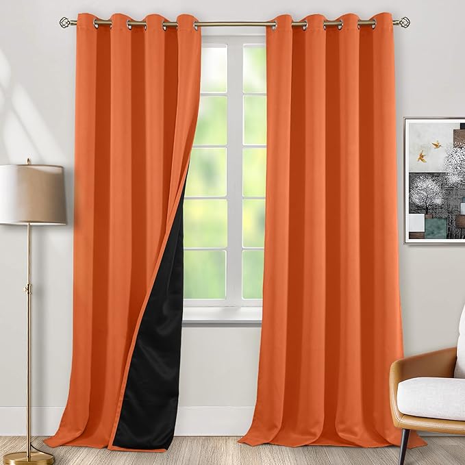 BGment Thermal Insulated 100% Blackout Curtains 90 Inch Length 2 Panels, Total Light Blocking Curtains for Bedroom, Grommet Window Drapes with Thick Black Liner, 52 Inch Wide Each Panel, Burnt Orange
