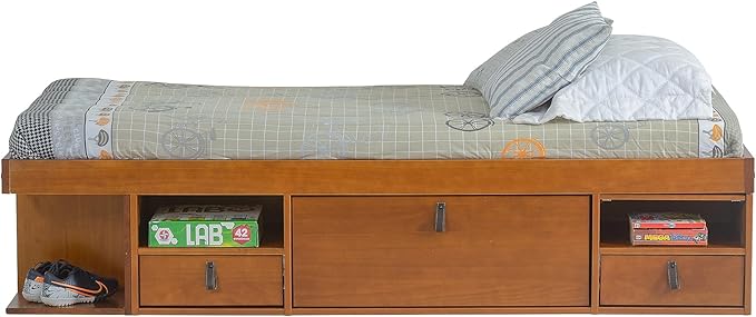 memomad Bali Storage Platform Bed with Drawers (Twin Size, Oak Brown Wood)