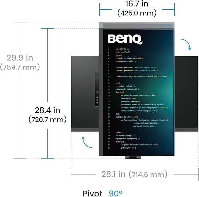 BenQ RD320UA 32” 4K 3840x2160 Programming Monitor with 2000:1 Contrast Ratio, Nano Matte Panel, MoonHalo, 90W USB-C, Coding Modes, Night Hours Protection, Ergonomic Stand, and Eye-Care Technology