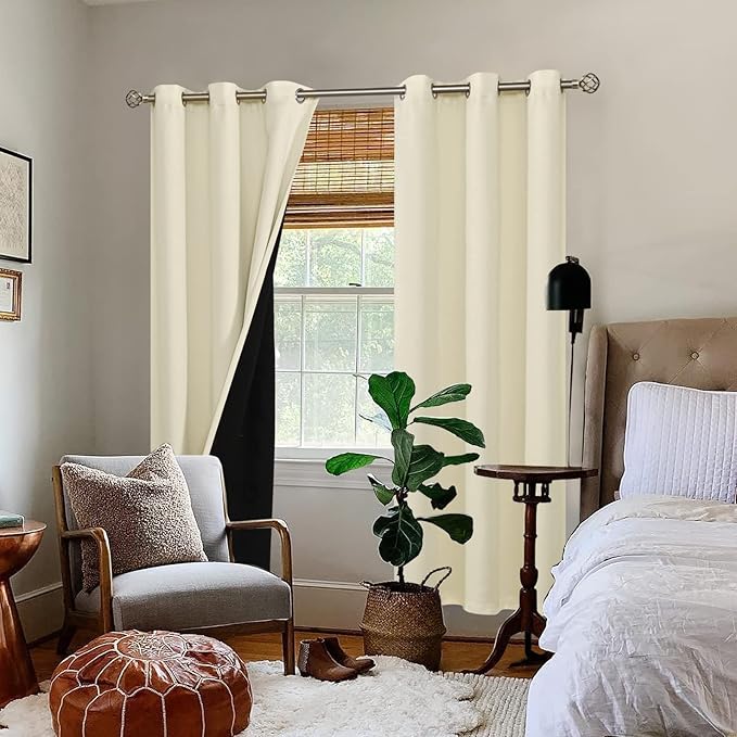 BGment Cream 100% Blackout Curtains for Bedroom 84 Inch Length 2 Panels Set, Thermal Insulated Full Light Blocking Grommet Noise Cancelling Window Curtains&Drapes with Black Liner, 42 Inch Wide Each