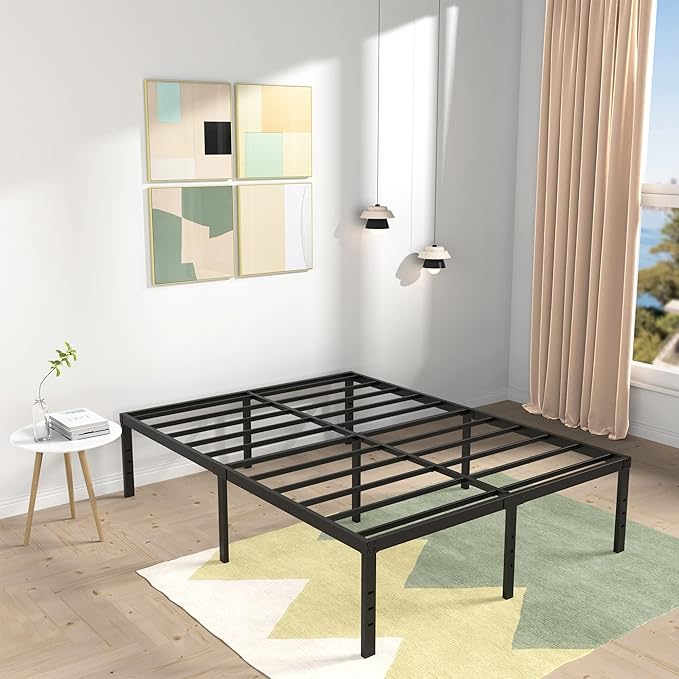 18 Inch California King Bed Frames Heavy Duty Metal Platform No Box Spring Needed, Maximum Storage, Easy to Assembly, Noise Free, Black