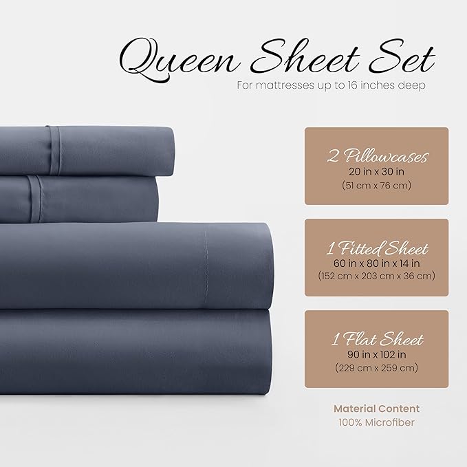 Linen Market Queen Sheet Set 4 Piece - Ultra Comfortable & Breathable Cooling Queen Bed Sheets - Deep Pocket & Wrinkle-Free Sheets Fits 16" Mattress - Extra Soft & Oeko-TEX Certified - Stone