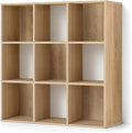 CAPHAUS Sturdy Room 11-Inch Cube Storage Organizer Shelf, with Thick Exterior Edge, Storage Shelf Divider w/Back, Bookcase, 9-Cube, Natural Oak