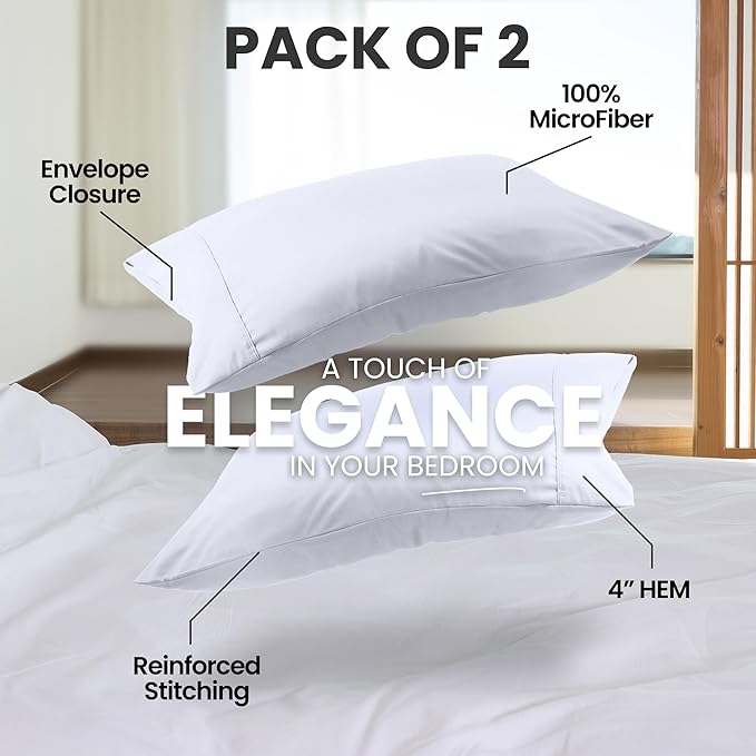 Pillow Covers by Utopia Bedding - Queen Size 2-Pack – Soft Brushed Microfiber – Perfect for Hospitals, Hotels, Guest Rooms – Oeko-TEX Certified, 20x30 Inches (White)