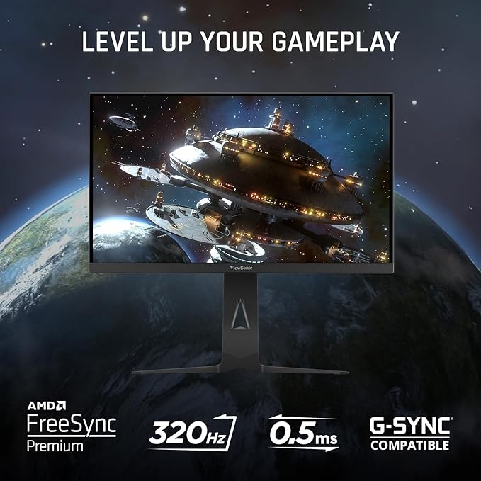 ViewSonic XG275D-4K 27 Inch 4K UHD Gaming Monitor with Switchable Refresh Rate Up to 320Hz, 0.5ms Response Time, AMD FreeSync Premium, Advanced Ergonomics, HDMI, DisplayPort, and 65W USB-C