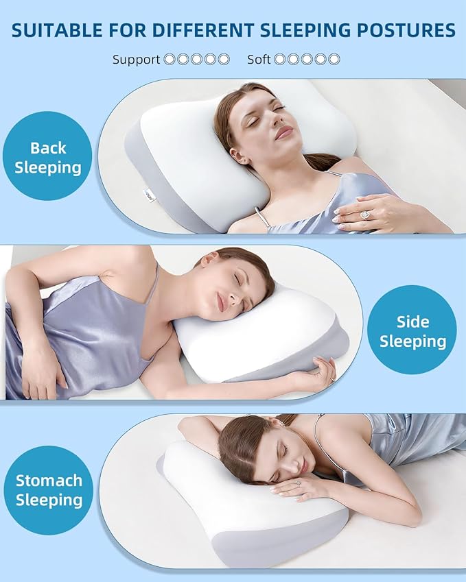 Sleep Pillow Ergonomic Contour Design Cooling Memory Foam Pillows for Neck Support, Side & Back Sleepers White