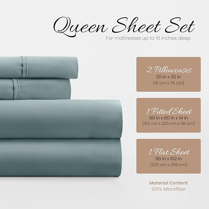 Linen Market Bed Sheets for Queen Size Bed (Ocean) - Sleep Better Than Ever with These Soft and Cooling Queen Sheets - Deep Pocket Fits 16" Thick Beds - 4 Piece Sheet Set