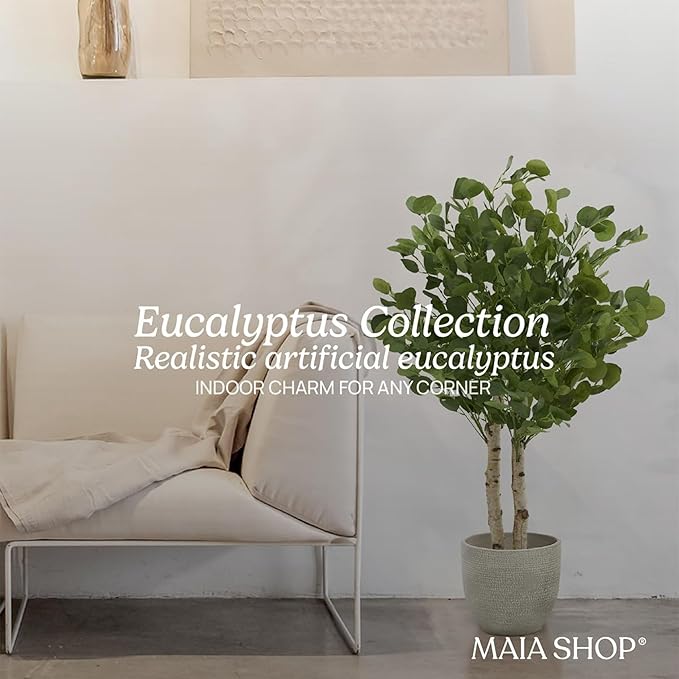 Maia Shop 3ft 5in Artificial Eucalyptus Tree Plant for House, Apartment or Office – Realistic Fake Indoor Plants for Living Room, Kitchen, Bedroom, Entryway or Bathroom – Faux Greenery for Home Décor