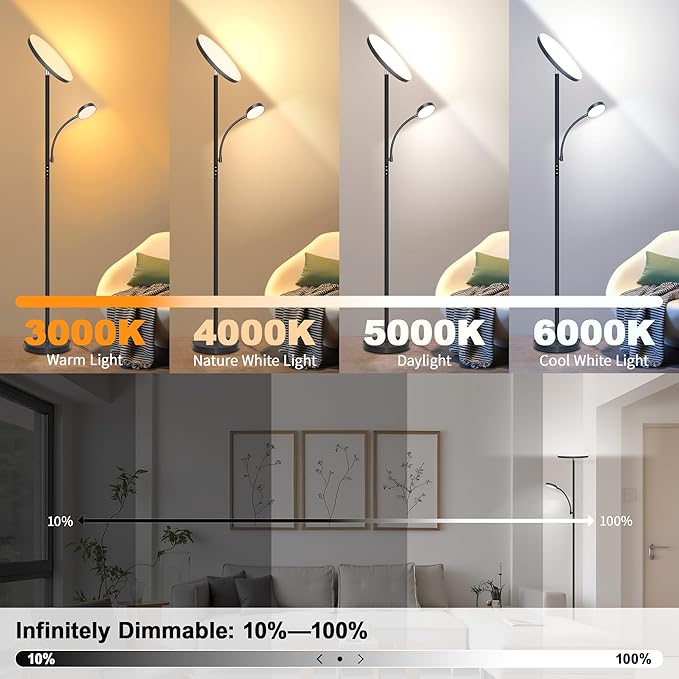 Floor Lamp-42W/4200LM Super Bright Floor Lamp,Dimmable 2-in-1 LED Floor Lamp with Reading Light,69" Tall Standing Lamp with Remote & Touch Control,Modern Floor Lamps for Bedroom,Living Room,Office