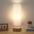 Touch Table Lamp with Metal Base Covered with Wood Grain, 3 Way Dimmable Bedside Nightstand Lamp with White Shade, Simple Night Light for Bedroom Living Room Home Office, LED Bulb Included