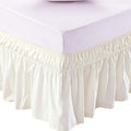 MEILA Wrap Around Bed Skirt Three Fabric Sides Elastic Dust Ruffled 14 Inch Tailored Drop,Easy to Install Fade Resistant-Ivory, Queen/King