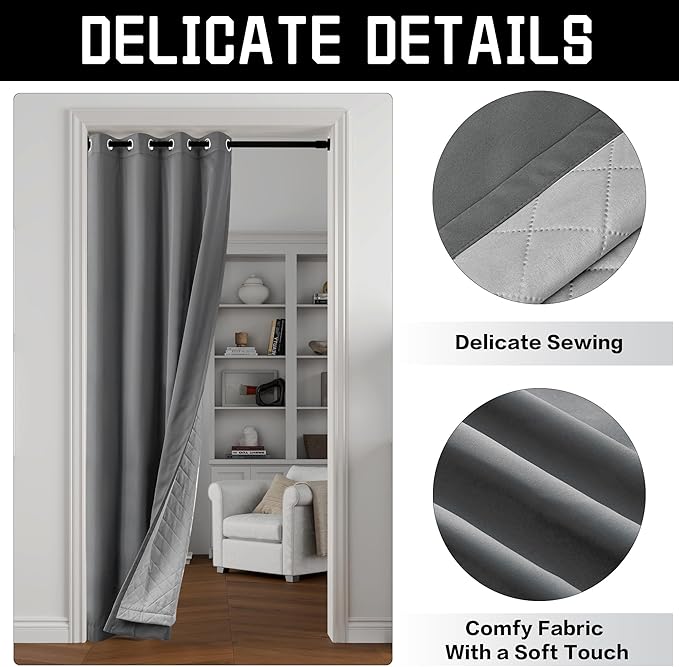 Grey Heavy Noise Resistance Curtains for Window 3-in-1 100% Blackout Curtains Grommet Thermal Insulation Room Divider Drapes for Bedroom Living Room (1 Panel, Grey, 50" x 96")