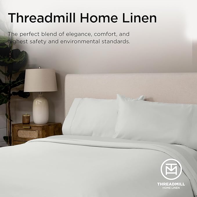 Threadmill Supima Cotton Sheets, 1200 Thread Count Soft 100% Cotton Sheets for Cal King Size Bed, 4 Pc Light Grey Cal King Bed Sheet Set, 5-Star Hotel Quality with Elasticized Deep Pocket King Sheet
