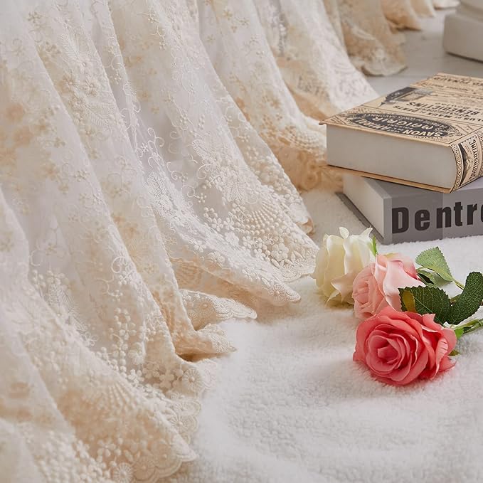 Brandream Lace Bed Skirt Full Size Cream White 18 Inch Drop Romantic Bed Sheets Cover Split Corners