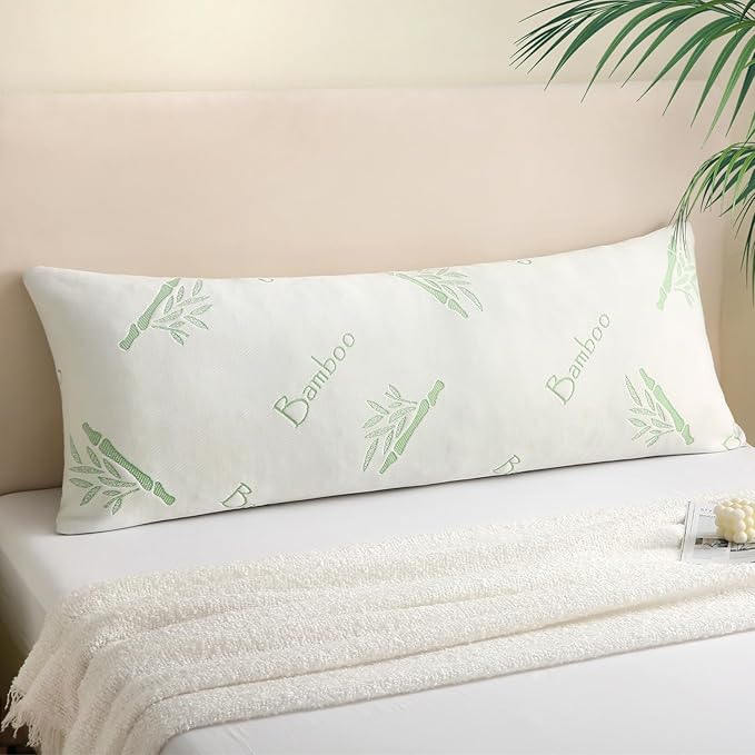 Body Pillow for Adults, Memory Foam Long Pillow for Side Sleeper, Fluffy and Firm Full Body Pillow with Removable Pillowcase,Adjustable Filling,20×54 Inch,Green