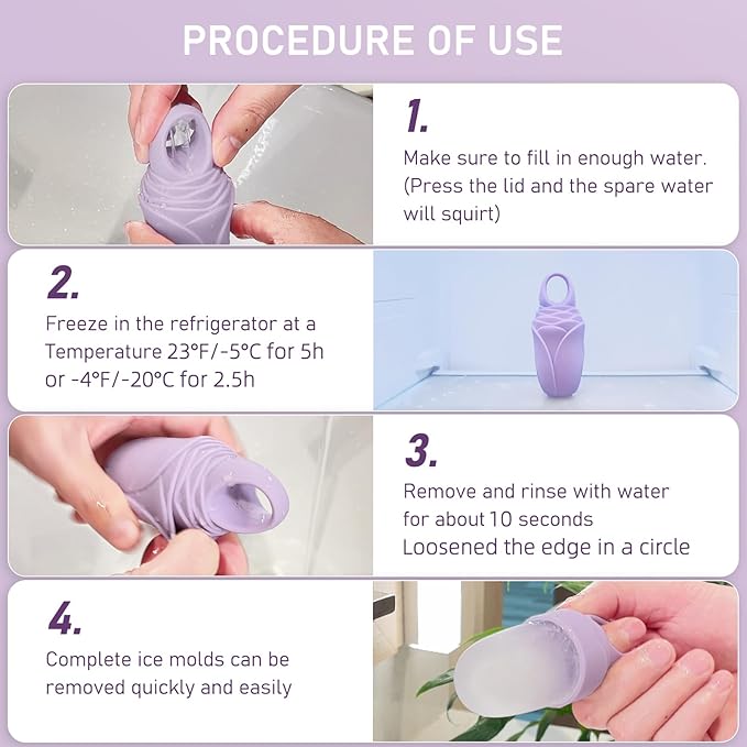 3 Pcs Facial Ice Roller Silicone Mold Reusable for Face Women and Eye Neck Cold Skin Care Tools Freezer De Puff Eye Bags Reduce Migraine Pain Pink 2 + Purple 1