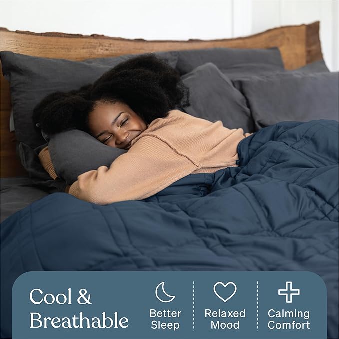 Baloo Weighted Blanket for Adults 12 lb Throw (Navy Blue, 42"x72") | Cool & 100% Cotton | Machine Washable & Dryer Safe | Glass Microbead Fill