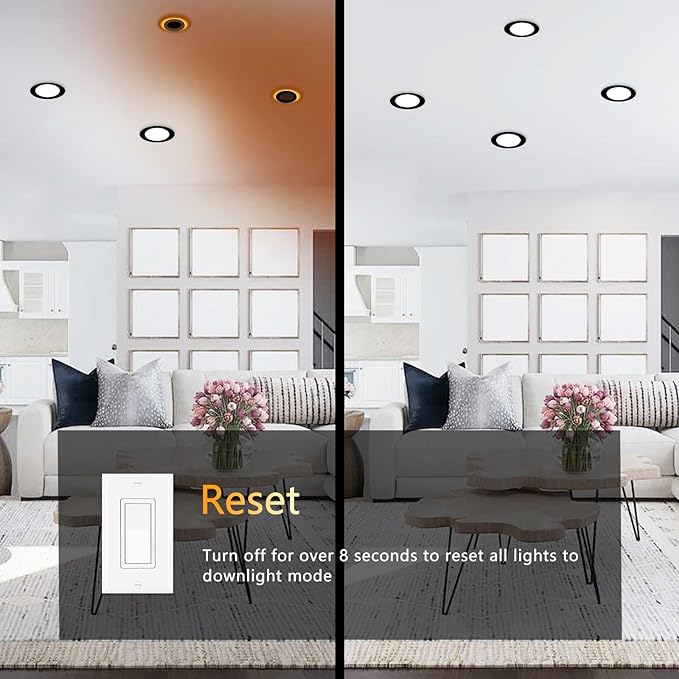 CycevSun 4 Inch Black Recessed Lights with Night Light, Dimmable & 2700K/3000K/3500K/4000K/5000K Selectable, 9W, ETL, IC Rated, 12 Pack