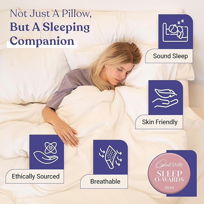 FluffCo Zen Fluff™ Down Standard/Queen Pillow with 600 Fill Power White Duck Down Stomach Sleeper Pillows - Luxury Hotel Quality 300 Thread Count - 100% Cotton Feather Pillows (Soft Queen Size 1 Pack)
