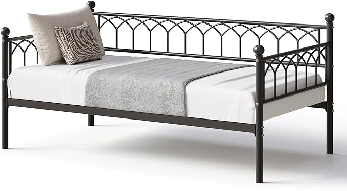 GarveeHome Twin Size Daybed, Sofa Bed Frame with Metal Steel Slat Support, Heavy Duty Metal Bed Frame, Space Saving, Easy Assembly, for Small Spaces, Living Room, Bedroom, Apartment, Black