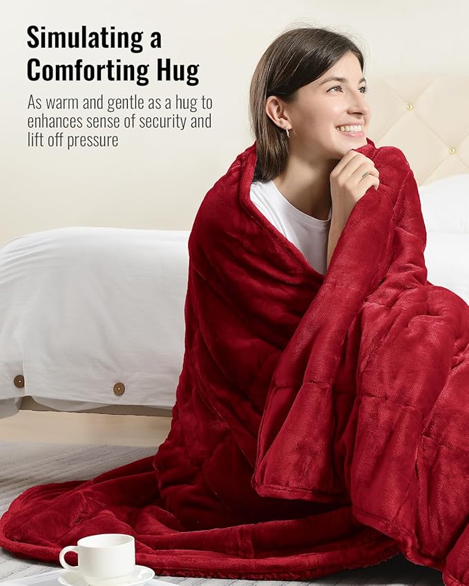 Uttermara Sherpa Fleece Weighted Blanket 12 lbs for Adult, Unicolor Ultra-Soft Fleece and Sherpa, Dual Sided Cozy Plush Blanket for Sofa Bed, 48 x 72 inches, Red