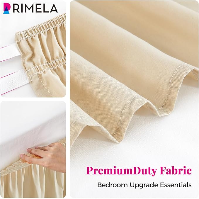 RIMELA Oatmeal Bed Skirt King Size 15 Inch Drop, Elastic Bed Skirting for Bed Base and Frame, Bedding Dust Ruffle Easy to Install, Lightweight Wrap Around Adjustable Bedskirt