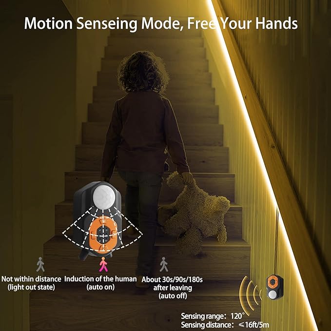 Under Bed Lights Motion Sensor LED Light Strip, 9.84ft 3 Mode RGB Motion Activated Bed Light with Music Sync and Timer, Color Changing Dimmable Night Lights with Remote APP Control for Bedroom
