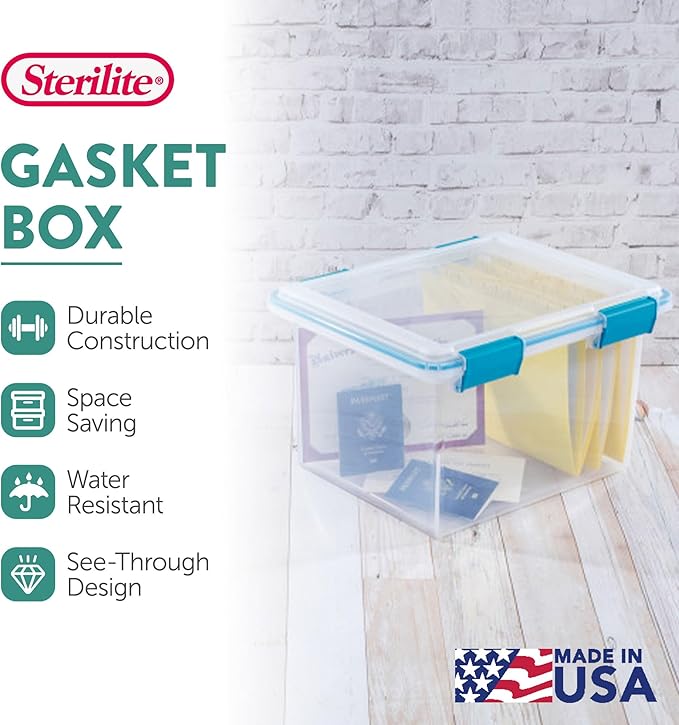 Sterilite 8-Pack Gasket Box, Weather-Resistant Storage Bins with Latching Lids, 32 Quart - Heavy-Duty Organizing Containers for Closet, Bathroom, and Office